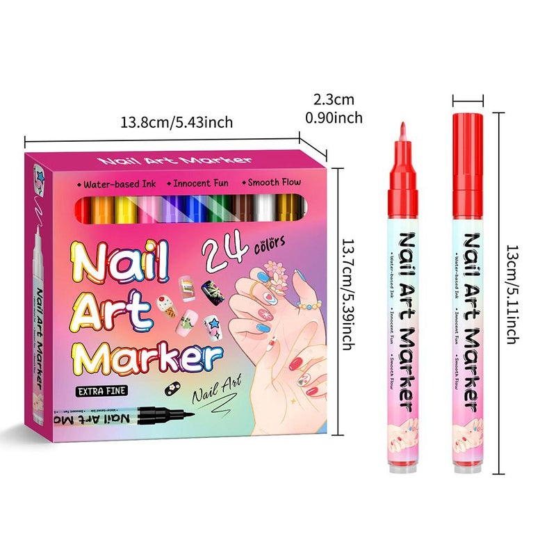 24 Colors Nail Art Pens Set with 3D Quick Dry 0.5mm Fine Tip, Waterproof Nail Art Pens for Painting Nails, Nails Art Markers Polish Pen,Artistic Decorations for Professional Manicure - Image 5